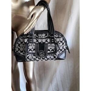 Vintage Coach Womens Black Gray Signature Print Jacquard Shoulder Bag Purse